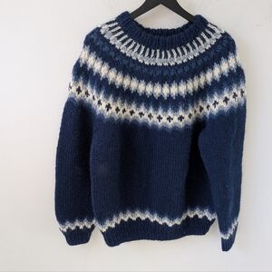 VTG Hand Knit Wool Cozy Fair Isle Heavy Sweater XL